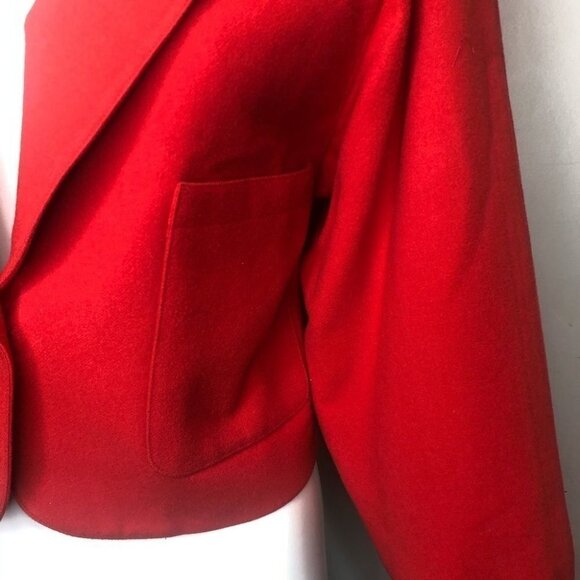 Alfred Sung Red Wool Cropped Blazer Size 4 Academia Collegiate Office - Picture 3 of 6
